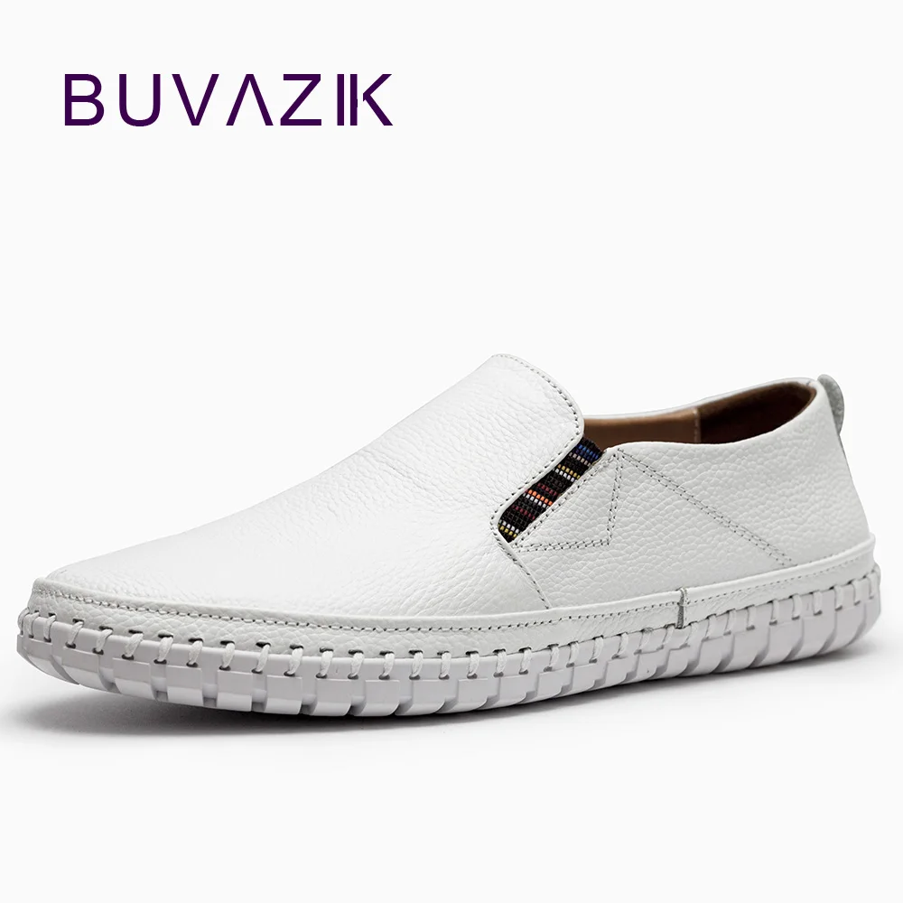 

First layer Cowhide casual shoes men white bigest size 47 Comfortable and breathable Genuine Leather loafers New fashion 2018