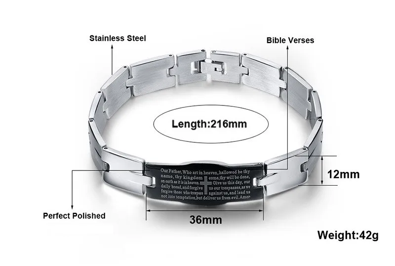 Браслет из нержавеющей стали с крестом Иисуса, мужские ювелирные изделия, серебряный, черный, английские молитвенные браслеты и браслеты,, рождественские подарки