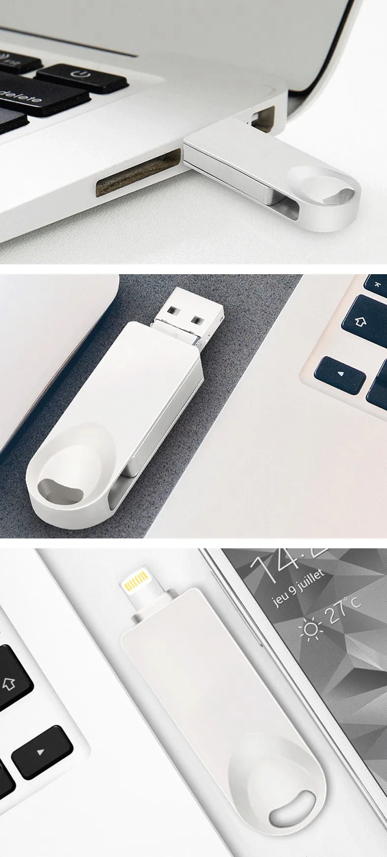 USB флэш-накопитель 64 Гб USB C карта памяти, внешняя карта для хранения фото, флешка 3в1 Для iPhone iPad iOS MacBook Android и ПК