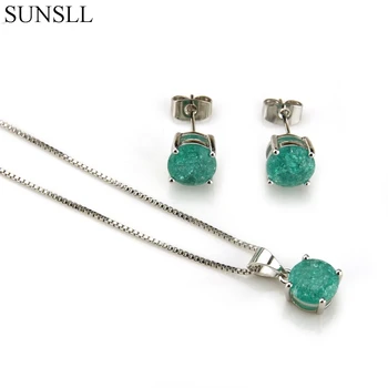 

SUNSLL Silver Color Copper Multicolor Crack Cubic Zirconia Stud Earrings And Pendant Necklaces Women's Fashion Jewelry Sets