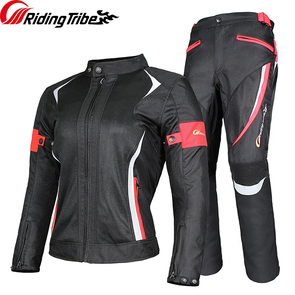 

Riding Tribe Motorcycle Woman's Jacket Pants Suit Summer Waterproof Moto Racing Clothes Reflective Protective Armour JK-52