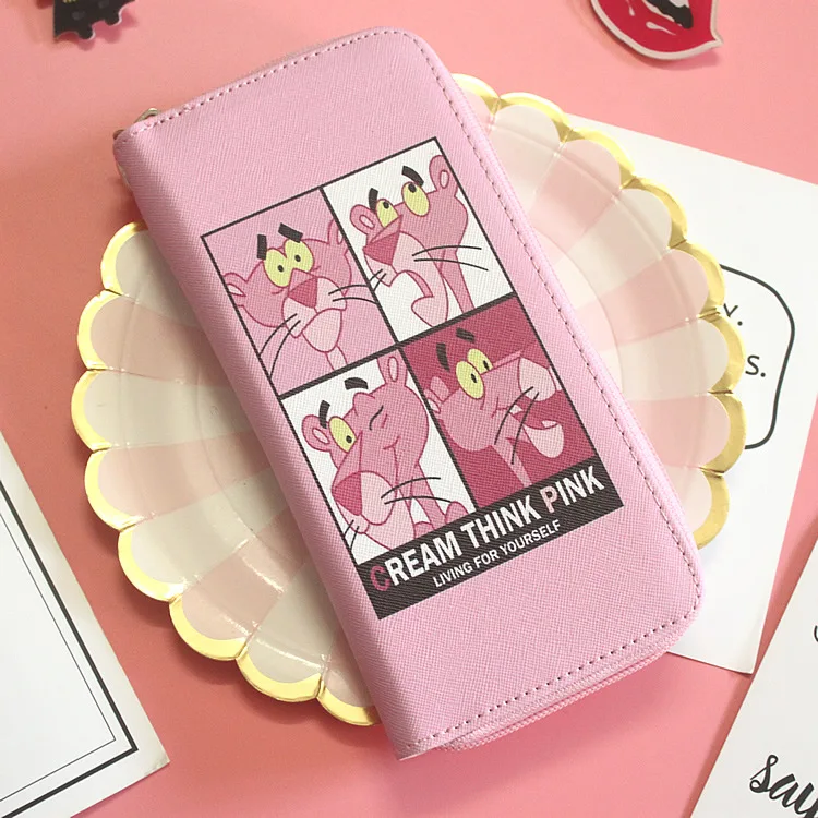 PINK PANTHER New Leather Long Women Wallet Female Zipper Organizer Wallets Girls Card Holder With Wristband JMH8562