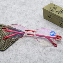 Новые женские очки для чтения алмазные режущие линзы предотвращают Blu-Ray очки для чтения модные очки без оправы Gafas De Lectura