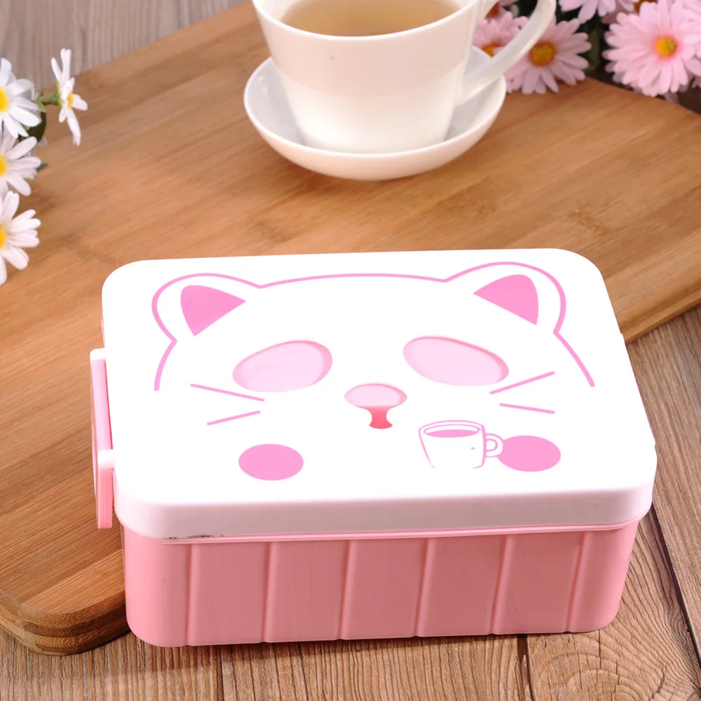 

2016 Hot Cat Lunch Box Cute Bento Lunchbox Food Container Picnic Container for Children Square Cat Food Storage Container