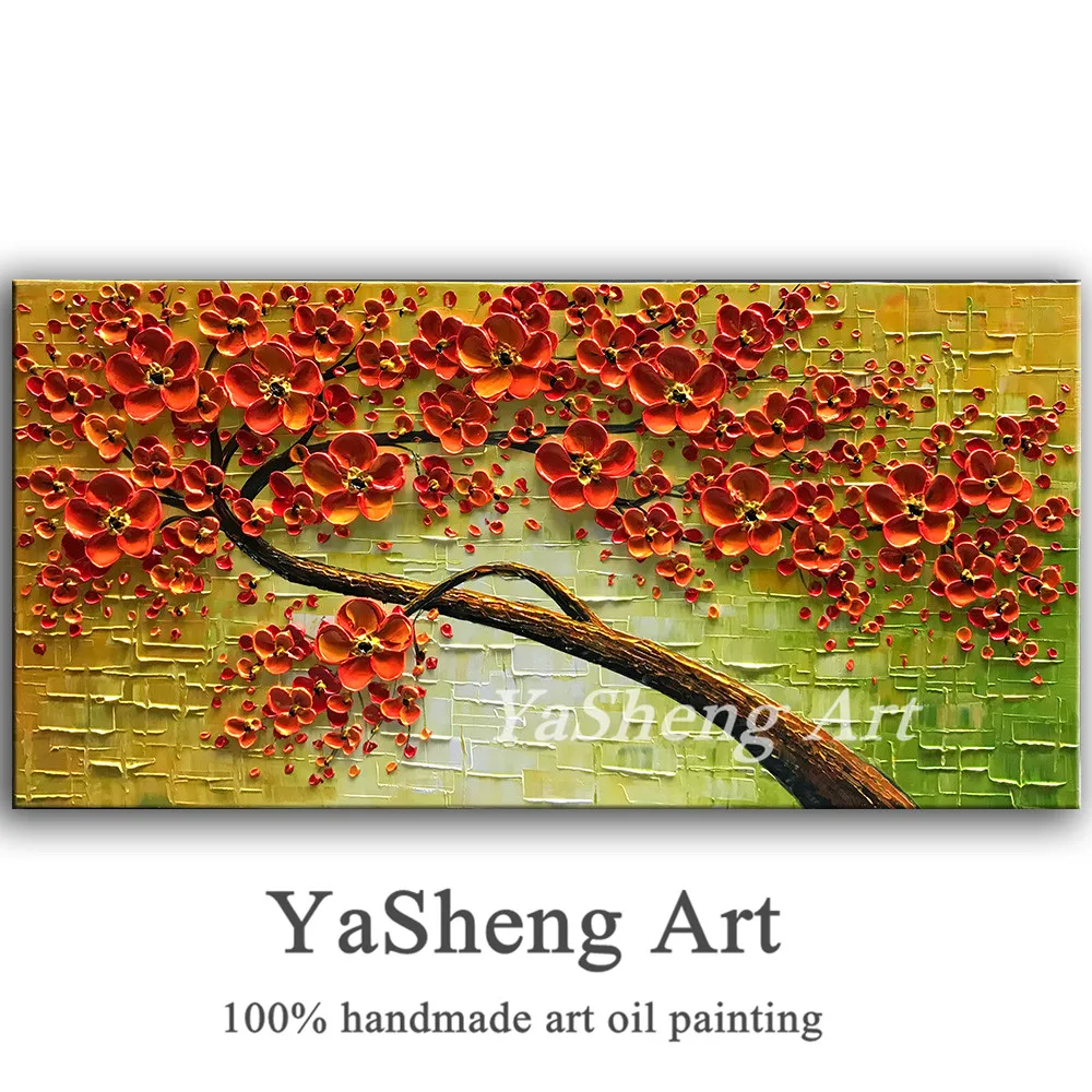 

New handmade Oil Painting on Canvas Palette knife Thick Paint Tree 3D Flowers Paintings Home living room Decor large Art Picture