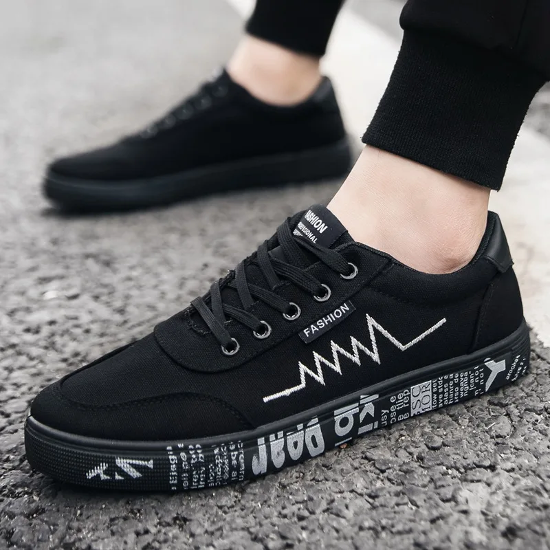 Fashion Printed Canvas Shoes Men Sneakers Low top Black Shoes Lace-up Men's Casual Flats Shoes Male Brand Canvas Sneakers