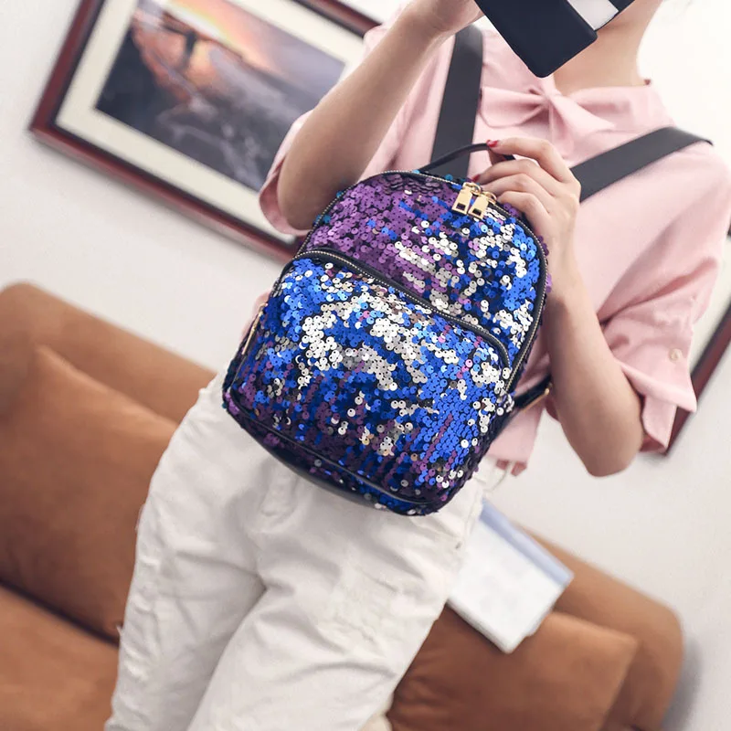 Sequins Backpacks Women PU mochila Shine Backpack GlitterGirls Travel Shoulder Bags Fashion Brand Black School Bag female