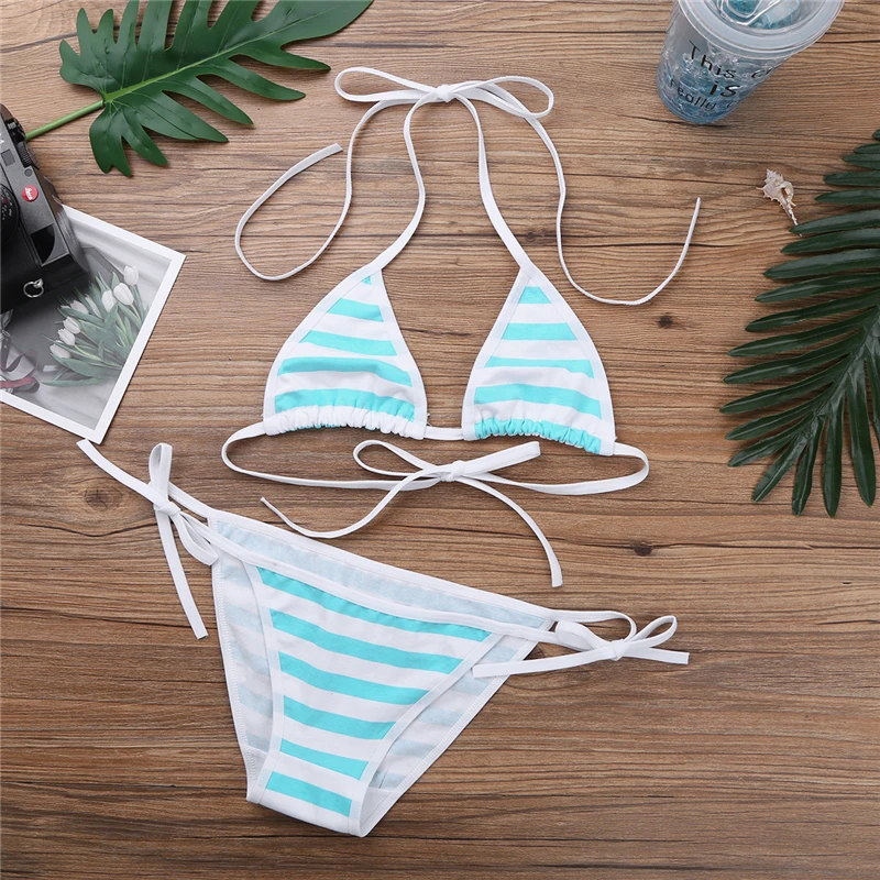 Cute Kawaii Japanese Anime Style Stripe Lingerie Bra Set String Tie Cosplay Lolita Underwear Bikini Bra and Panty Set Panties matching bra and panties