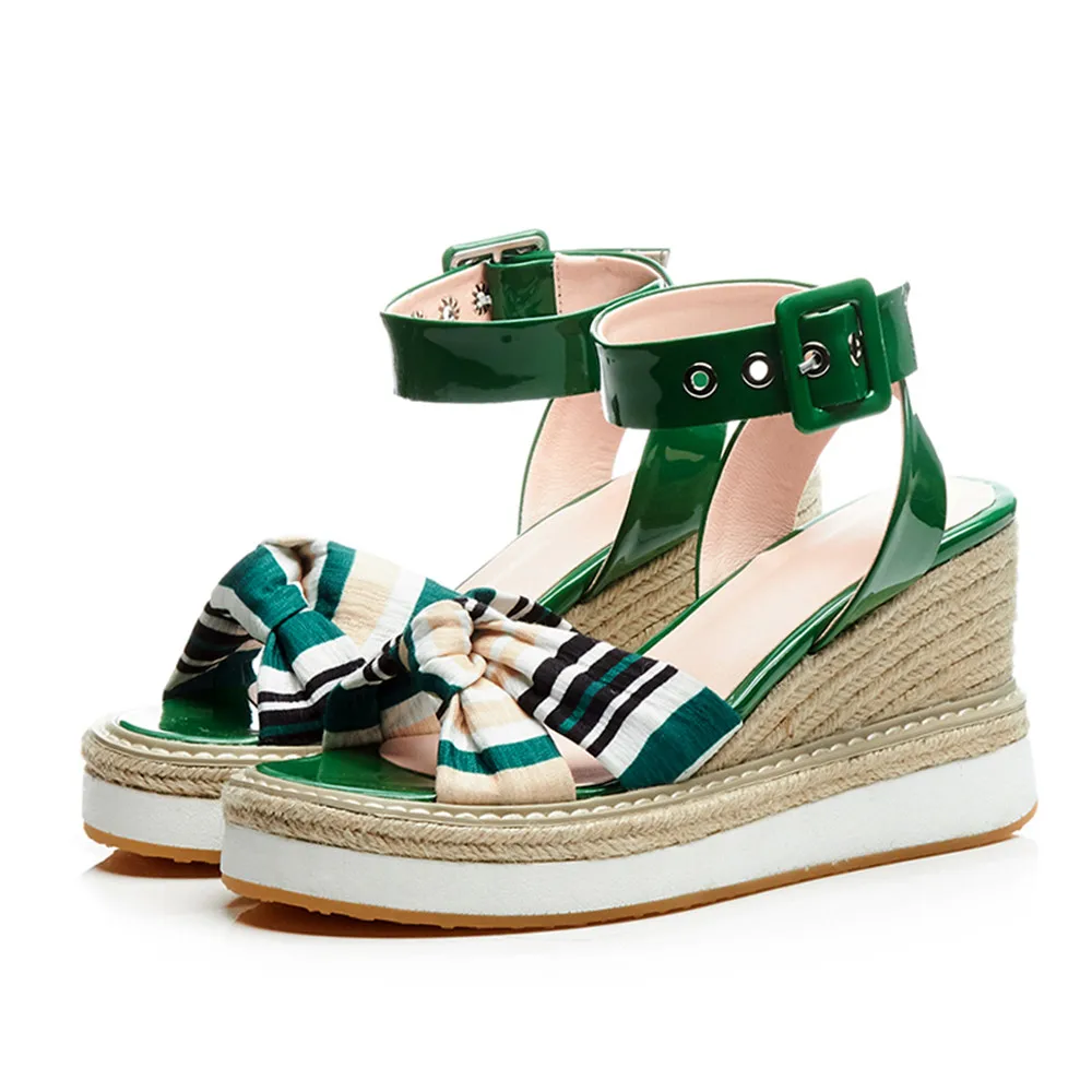 Asumer Sandalias Verano rojo Negro Plataforma Zapatos Cuñas 2018 verde De Elegantes Bohemia Moda Genuino Hebilla Mujer Cuero fqSwAfxr