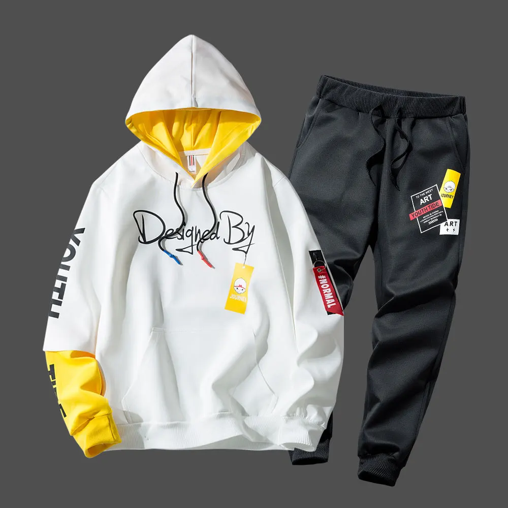 Men Two Pieces Set New Fashion Hip Hop Sportswear Men Plus size Tracksuit Hoodie Autumn Men Brand Clothes Hoodies+Pants Sets
