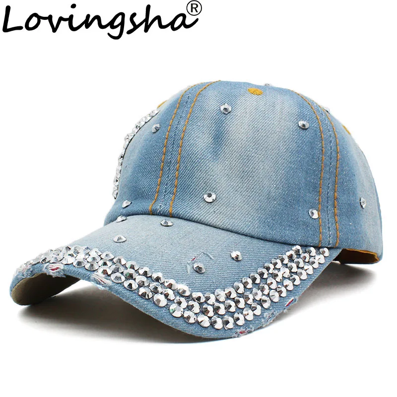 LOVINGSHA Men Baseball Cap Rivet Design Women Washed Denim Snapback Cap Hot Spring Hat Lady Summer Adjustable Sun-shading AD094