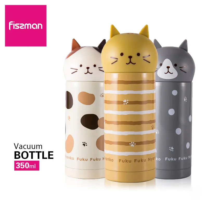 

FISSMAN Cartoon Cat 250ml Vacuum Bottle Double Wall Stainless Steel Women Kids Thermos Flask