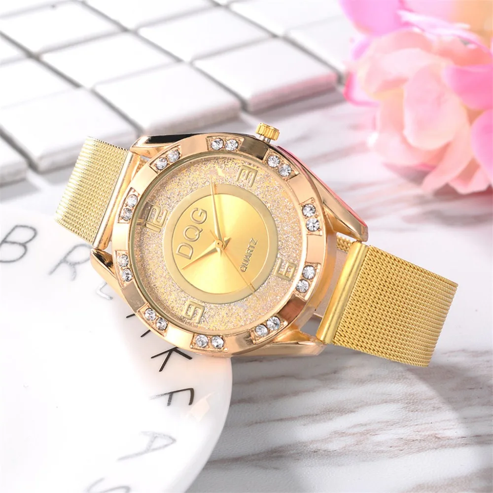 Часы для женщин Стильные кварцевые золотые часы Новинка года группа часы модное платье браслет для часов, наручные часы LD