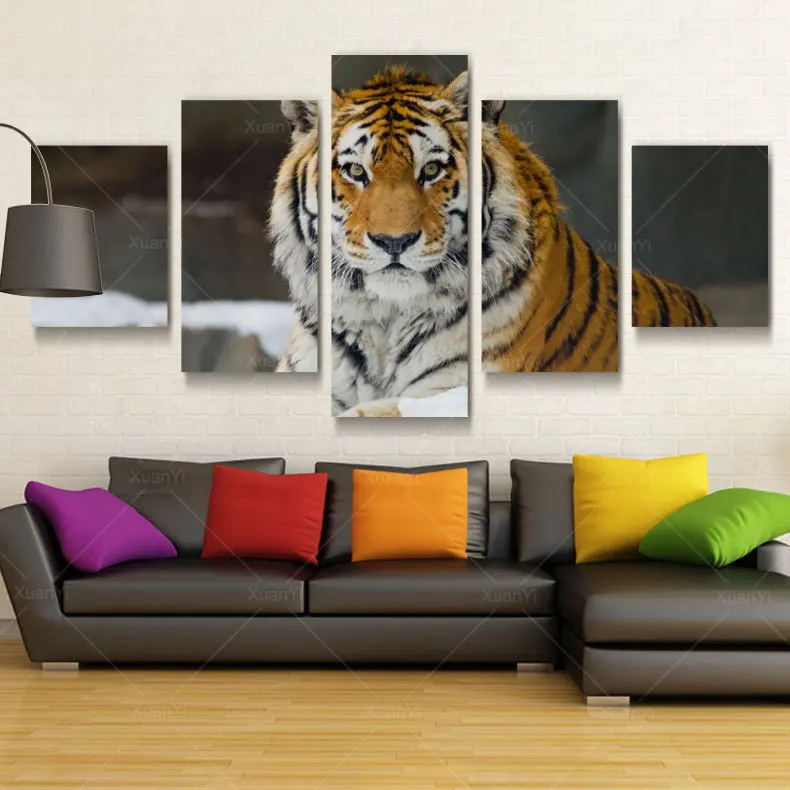 

5 Panel Modern Printed Tiger Canvas Painting Cuadros Picture Animal Landscape Oil Paintings For Living Room (No Frame) PR1008