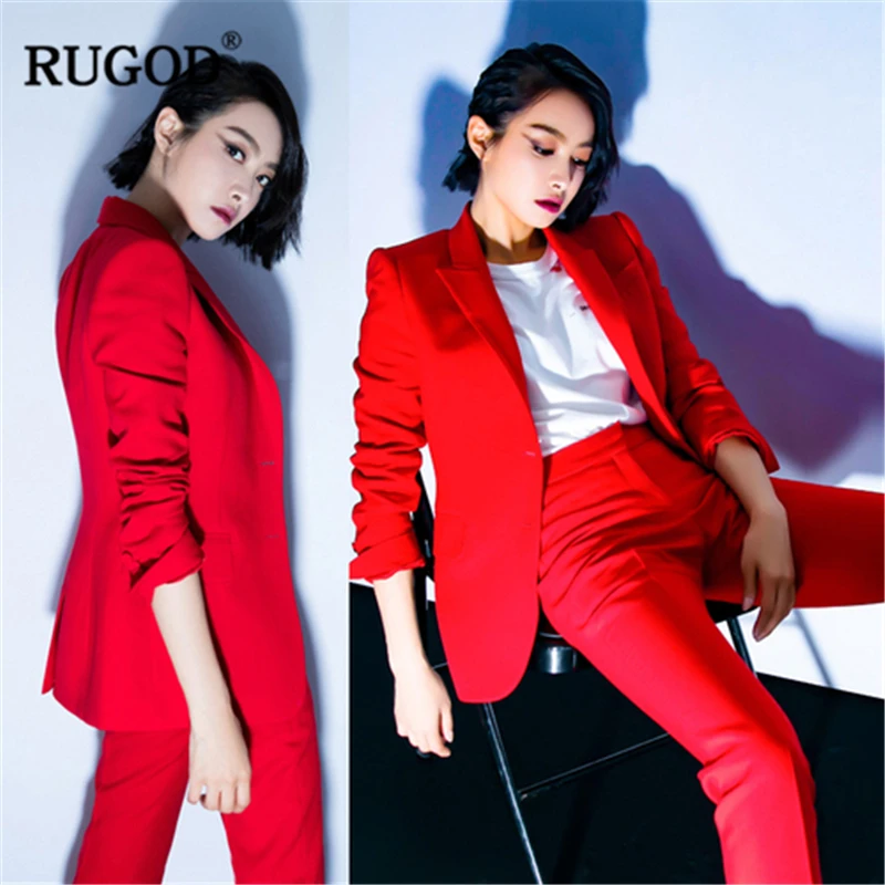 Rugod 2018 New Office Lady Women Suits Sets Notched Long Sleeve Blazer Sets Solid Suit Pants Tailleur Femme Pantalon Et Veste Pant Suits Aliexpress