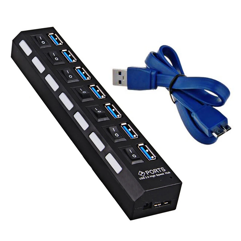 Мульти usb-хаб 3,0 мини USB 3,0 концентратор 4/7 Порты концентратор разделители USB с Мощность адаптер переключатель 3 хаб для ПК Компьютерные аксессуары - Цвет: Black 7 Ports