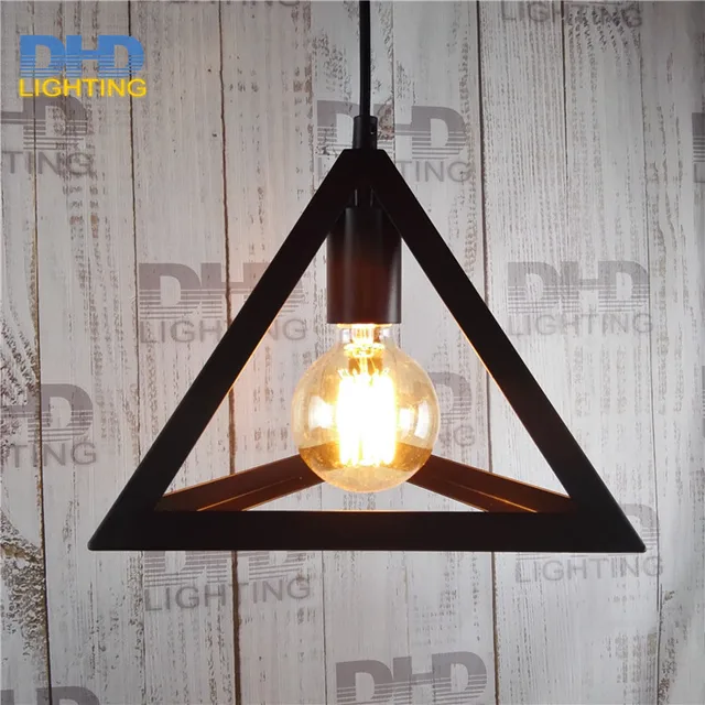 Art Deco Vintage Antique Black Metal Triangle Cage Art Deco Vintage Antique Black Metal Triangle Cage Pendant Light Factory Wire Steel Edison Filament