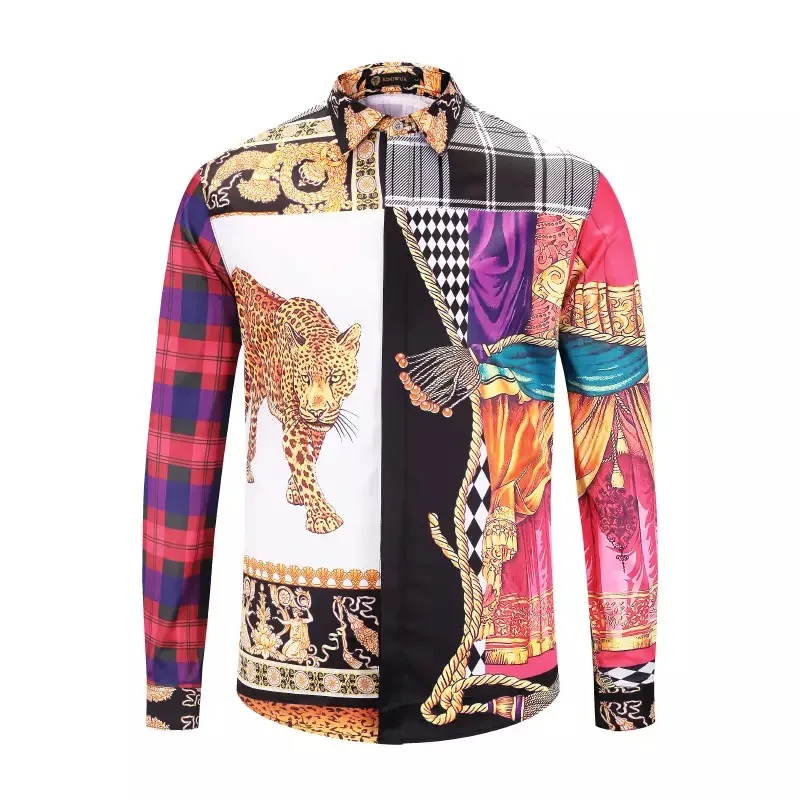 Бренд seestern Мужская рубашка с леопардовым принтом, комплект из решетки, цветочный рисунок и в западном стиле Молодежная рубашка Топы модно - Цвет: Picture color