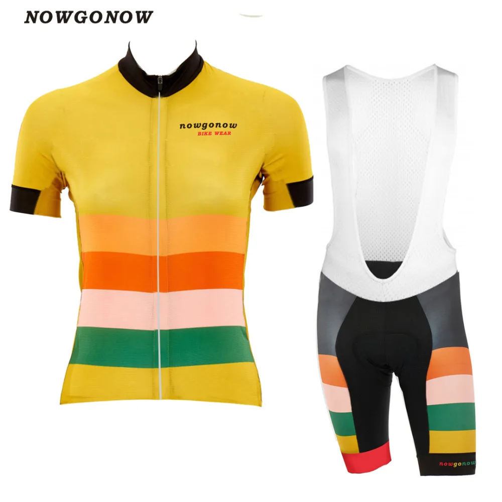 

2018 cycling jersey set team clothing bike wear women summer yellow colorful riding hot road Retro maillot NOWGONOW bib shorts