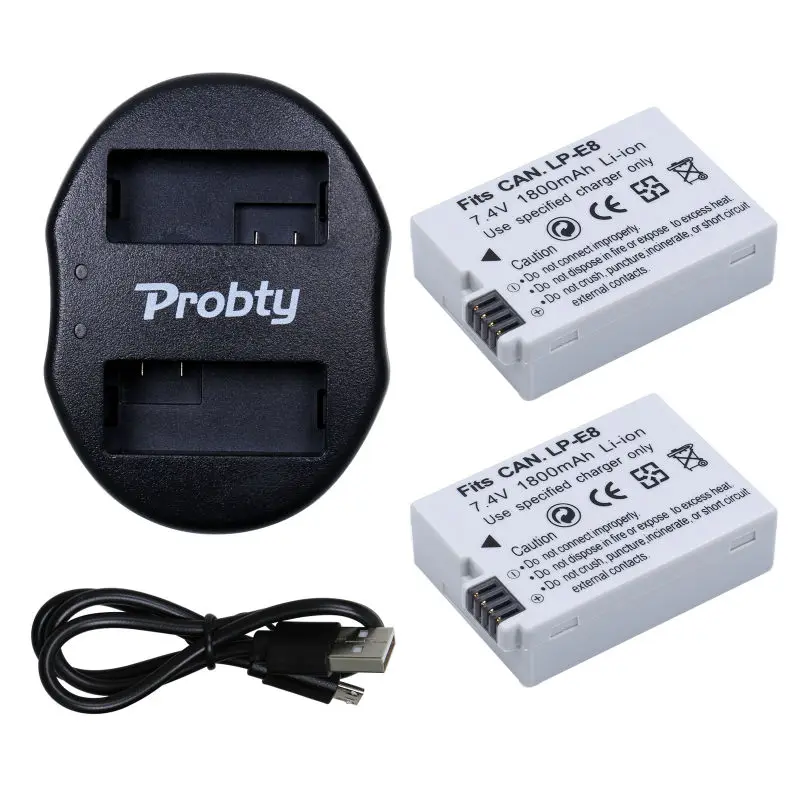 2Pcs Lp-E8 Batterie Digitali Li-Ion Lp E8 Lpe8 Batteria Per Fotocamera + Caricatore Doppio Usb Portatile Per Canon Eos 550D 600D 650D 700D