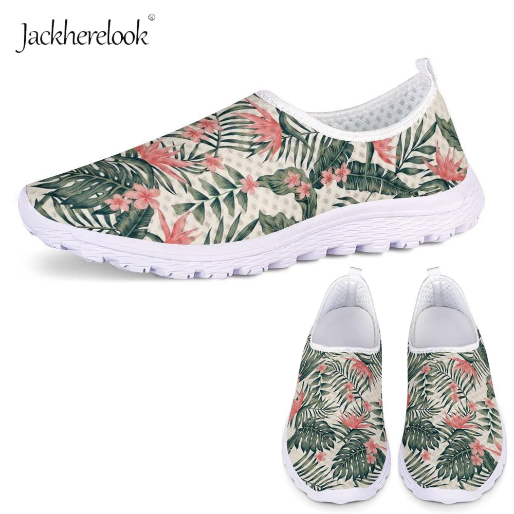 

Jackherelook 2019 Women Flats Shoes Fashion Tropical Flower Plam Leaves Print Flat Sneakers Breathable Lovers Casual Shoes Light