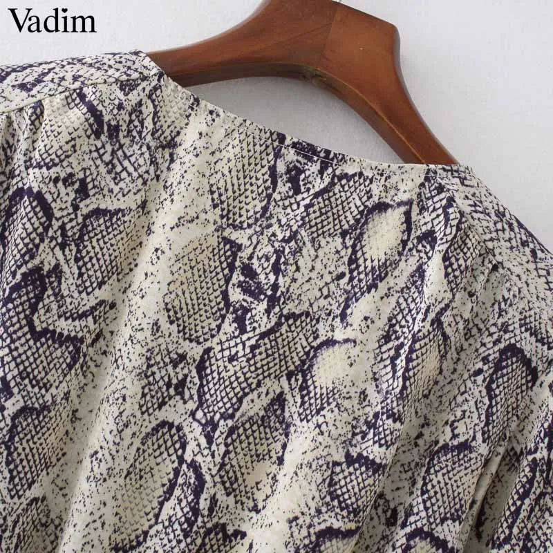 Vadim женское сексуальное платье с v-образным вырезом и змеиным узором, эластичная талия, рукав три четверти, плиссированные пуговицы, повседневные Мини платья QA423