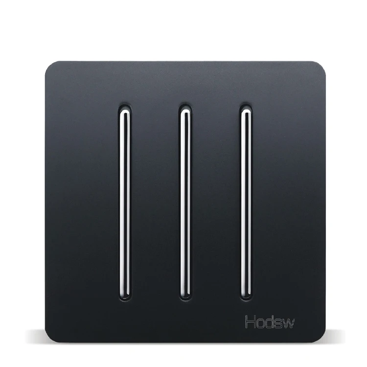 

Home Wall Switch Power Socket, 86 Type Concealed Black, Three Open Double Control Switch Panel, PC 220V 10A