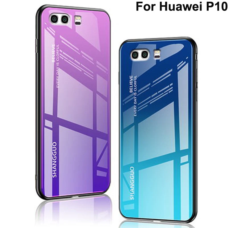 For Huawei P10 Case capa Tempered Glass Luxury Gradient Soft Silicone Frame Back Cover P 10 VTR-AL00 Phone Cases | Мобильные