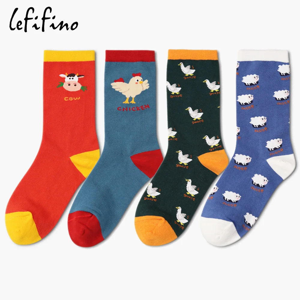 

Fashion Casual Men Socks Cartoon Farm Cow Chicken Sheep Goose Swan Cotton Funny Teen Novelty Male Socks 200 Threads Ne42135