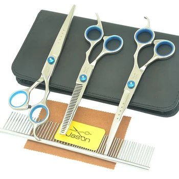 

7.0" Dog Scissors Stainless Steel Pet Grooming Shears Set Comb Animal Straight Curved Cutting Clipper Thinning Tijeras LZS0760