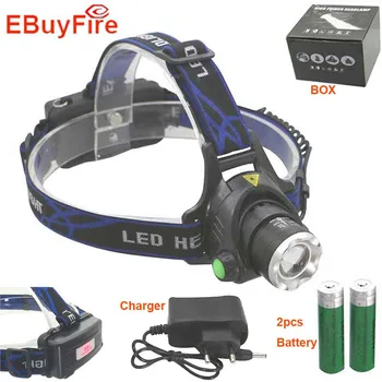 

T6 waterproof zoom 18650 Headlamp XM-L T6 led Headlight 2000LM rechargeable lights with 18650 battery charger