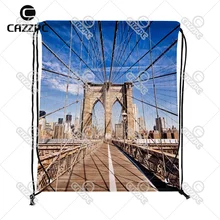 Нью-Йорк Бруклинский мост в Манхэттене крупным планом принт индивидуальные пользовательские нейлоновая ткань drawstring рюкзак, мешок для подарков набор из 4