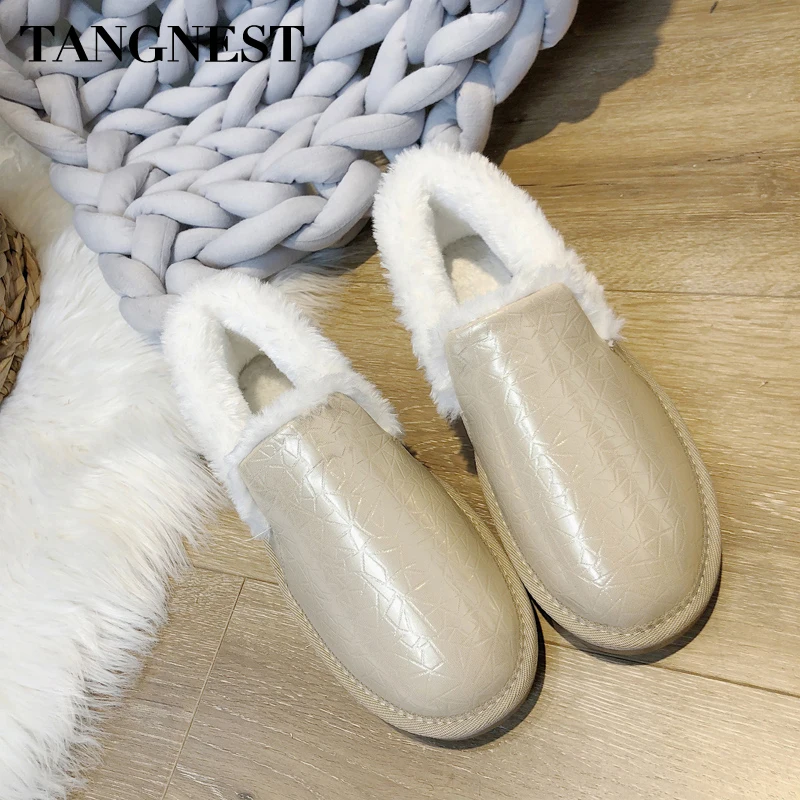 Tangnest/модные зимние ботильоны однотонные теплые зимние ботинки на плоской подошве с круглым носком женские слипоны, 2 цвета, размеры 35-40, XWX7271