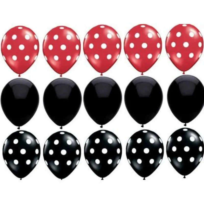 15 шт./лот 12 дюймов красного и черного цветов латексных шарика в горошек надувные шары Mickey Мышь на день рождения Свадебная вечеринка украшения свадебные принадлежности