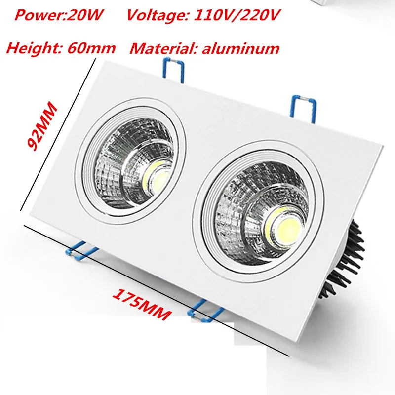 Светодиодный квадратный COB даунлайт с регулируемой яркостью AC110V/220 V 10W 20W 30W Встраиваемый светодиодный точечный потолочный светильник лампочки внутреннего освещения