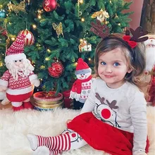 Рождественское детское кружевное платье-пачка для маленьких девочек топы+ леггинсы, штаны Рождественские Вечерние наряды принцессы, комплект одежды, костюм детский подарок, От 0 до 5 лет