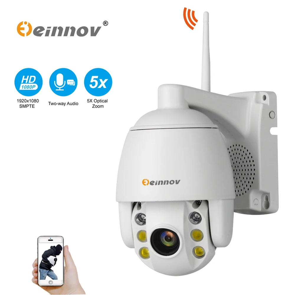 

Einnov 1080P 5X Zoom 2MP PTZ Speed Dome IP Camera Home Wireless Security Outdoor Video Surveillance Wifi IR Light Onvif Audio