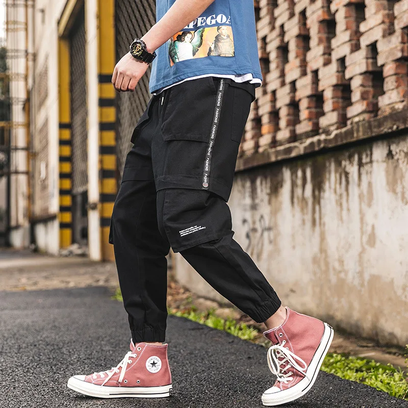 

Summer Fashion Men Pants Casual Loose Fit Big Pocket Cargo Pants Stripe Spliced Designer Streetwear Hip Hop Joggers Pants Men
