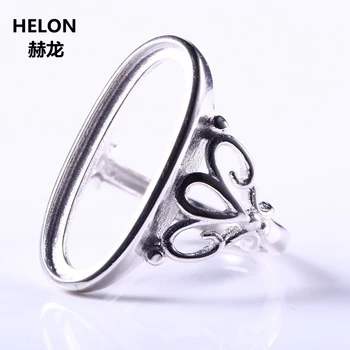 

925 Sterling Silver Women Engagement Wedding Semi Mount Ring For 9x22mm Oval Cabochon Jewelry Adjustable Open White Gold Color