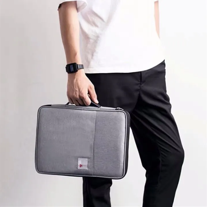 El-fmly A4 Document Portable Organizer Bag Waterproof Portfolio Office Zipper Case for Travel Office Business Holiday Meeting Interview Grey 