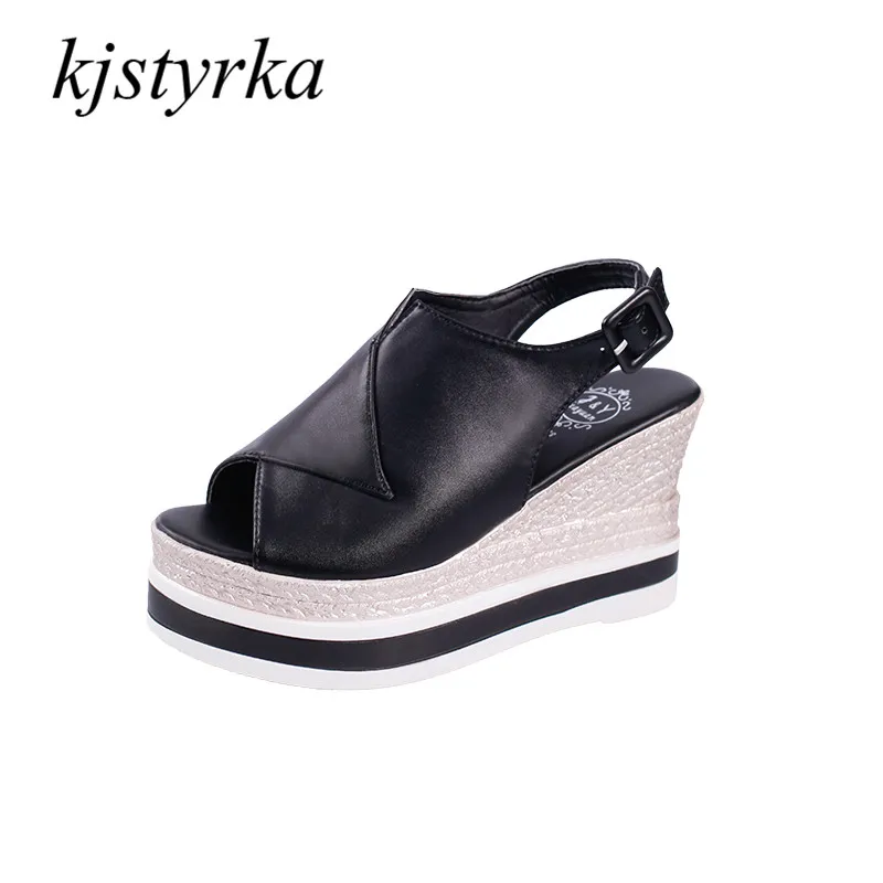 

kjstyrka 2018 spring summer fashion designer sandals Rome style slope with waterproof Fish mouth wedges platforms sandals