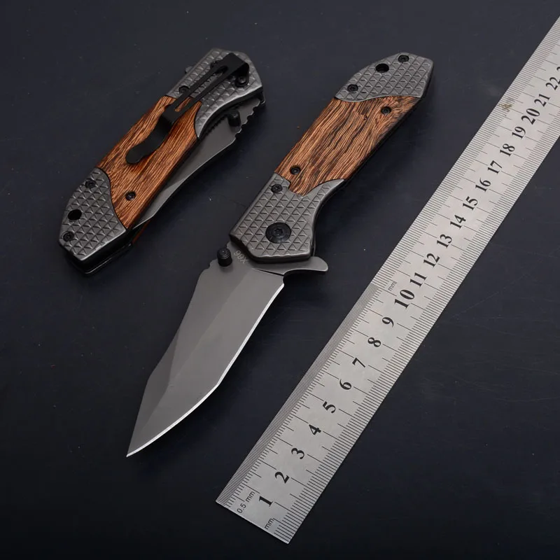 

Hot Selling Folding Blade Knife Tactical Folding Knife Steel Blade Wood Handle Titanium Pocket Survival Knives Huntting Fishing