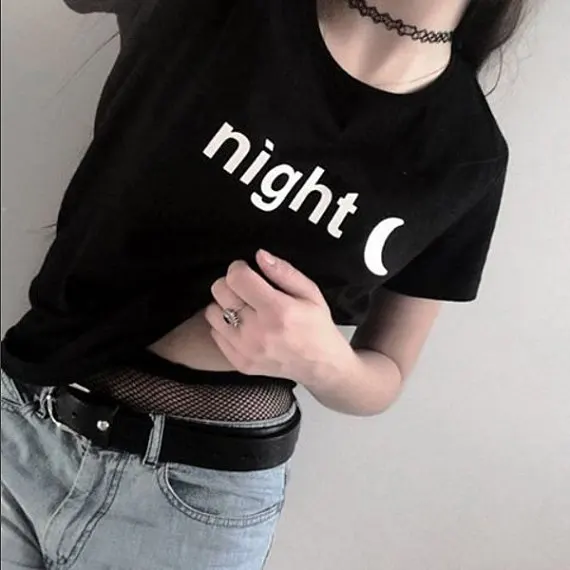 

Sugarbaby Night Moon Tumblr Inspired Softgrunge Daddy Pale Grunge seapunk vaporwave t shirt High quality Tumblr Girls T shirt