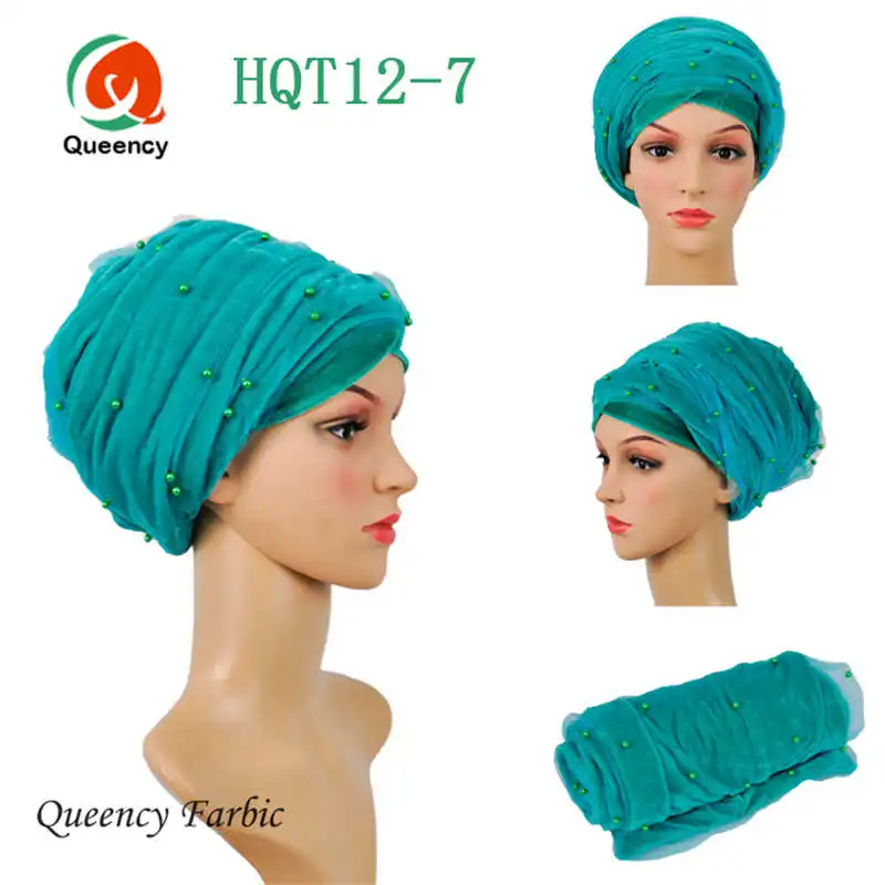 HQT12Wholesale тюрбан ободки новые Африканский тюрбан бусинами с чистой Женская повязка на голову вельветовый тюрбан платок/Головные уборы геле для женщин - Цвет: Aqua