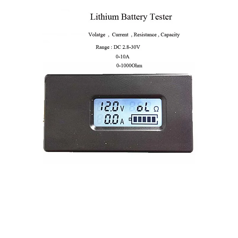 Digital battery Meter 4 in 1 Voltage/Current/Resistance/Capacity Battery Detector 2.830.0V/10A