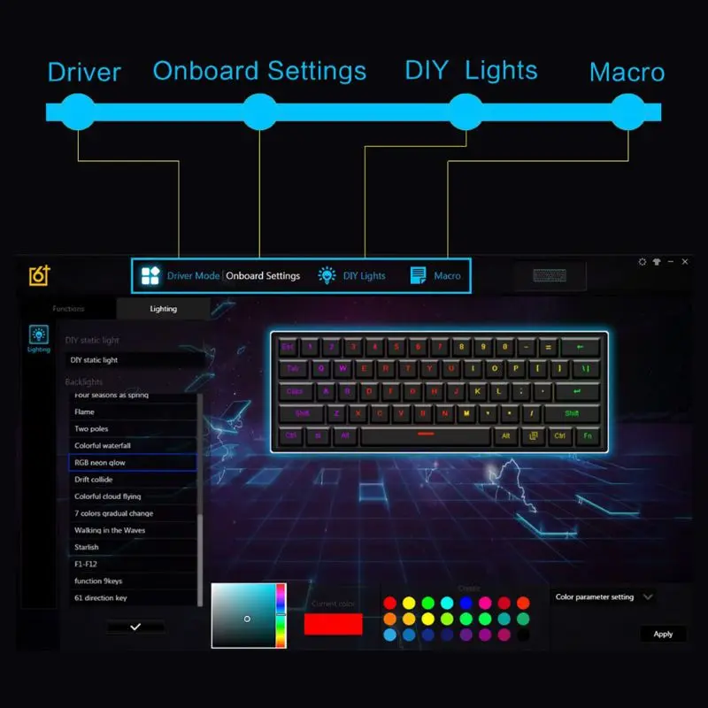 GK61 61 Key USB Wired LED Backlit Axis Gaming Mechanical Keyboard For Desktop Jy17 19 Dropship