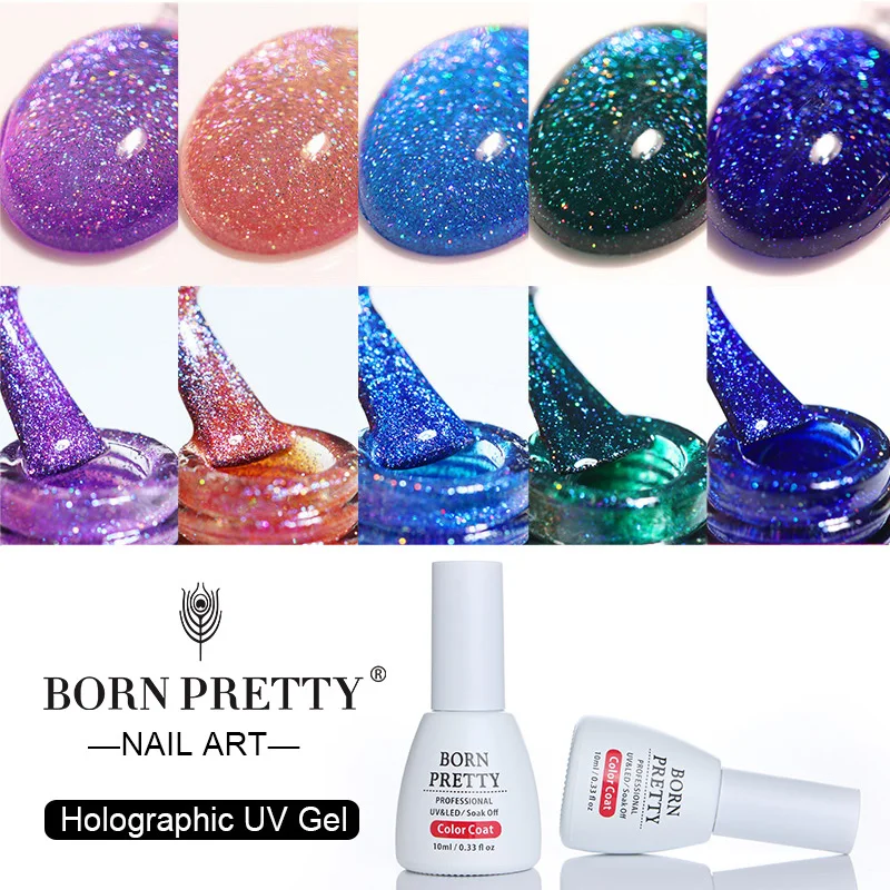10ml BORN PRETTY Holographic UV Gel Polish Soak Off for UV LED Manicure 1 Bottle Nail Art Gel Polish Base Coat No Wipe Top Coat