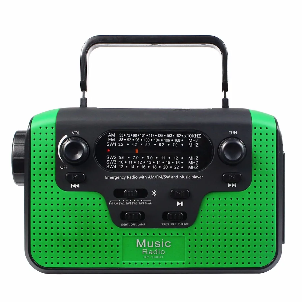 

Portable Radio Hand Crank Emergency Radio FM/AM/SW Receiver Bluetooth Speaker Flashlight Cellphone Charger Reading Lamp Y4380G