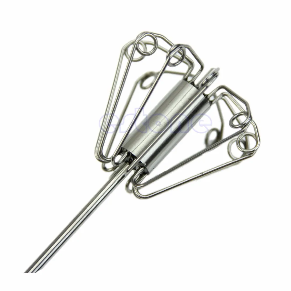 Whisk Stirrer Mixer Mixing Stainless Egg Beater Foamer Rotate Hand Kitchen Tool