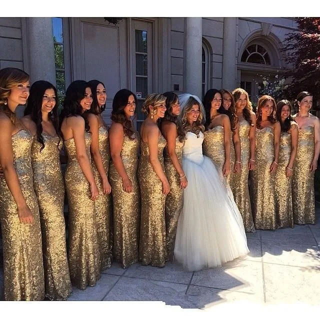 Special Offers Popular Gold Sequined Sweetheart Bridesmaid Dresses,2015 Custom Made Formal Party Grown